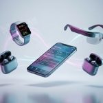 Unified Digital Ecosystem Smart Devices with Magenta & Cyan Light Trails